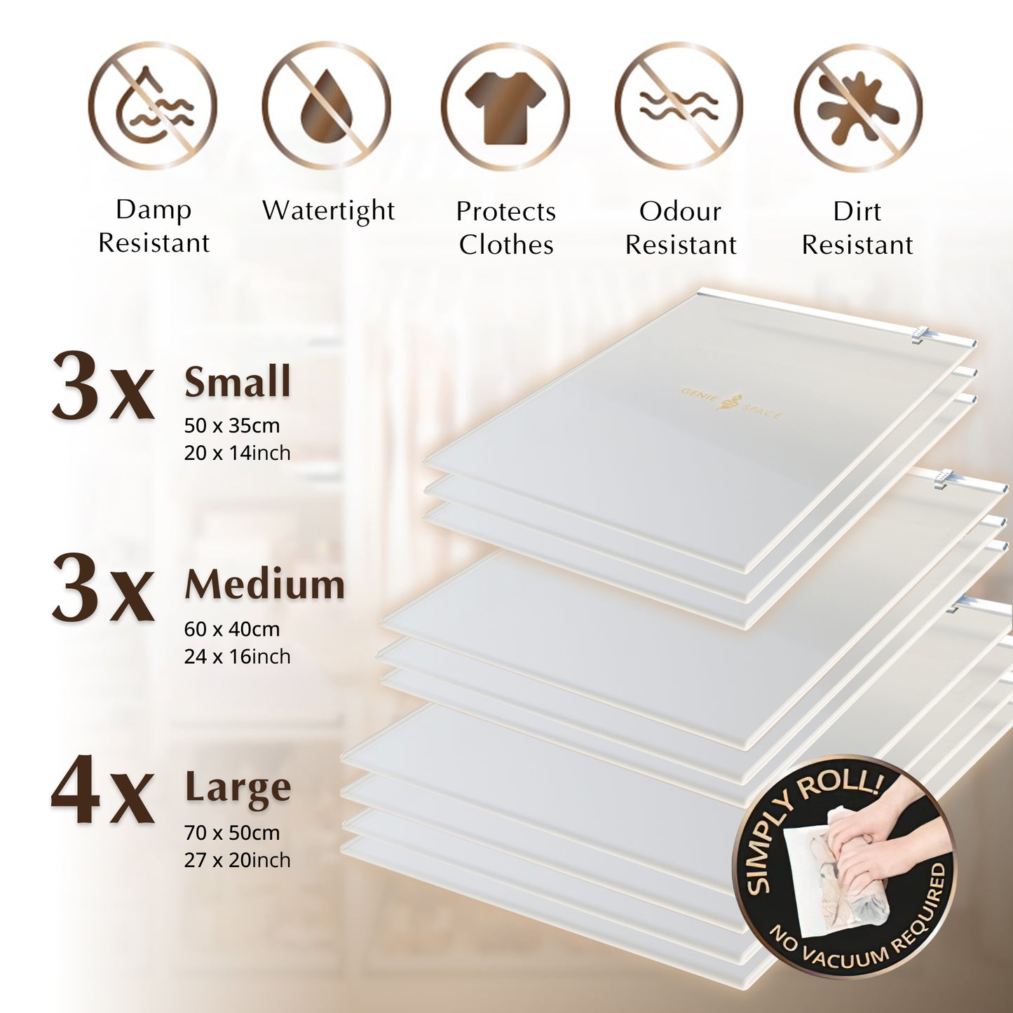 Roll-up Travel Bags - 10 Pack (4L+3M+3S)