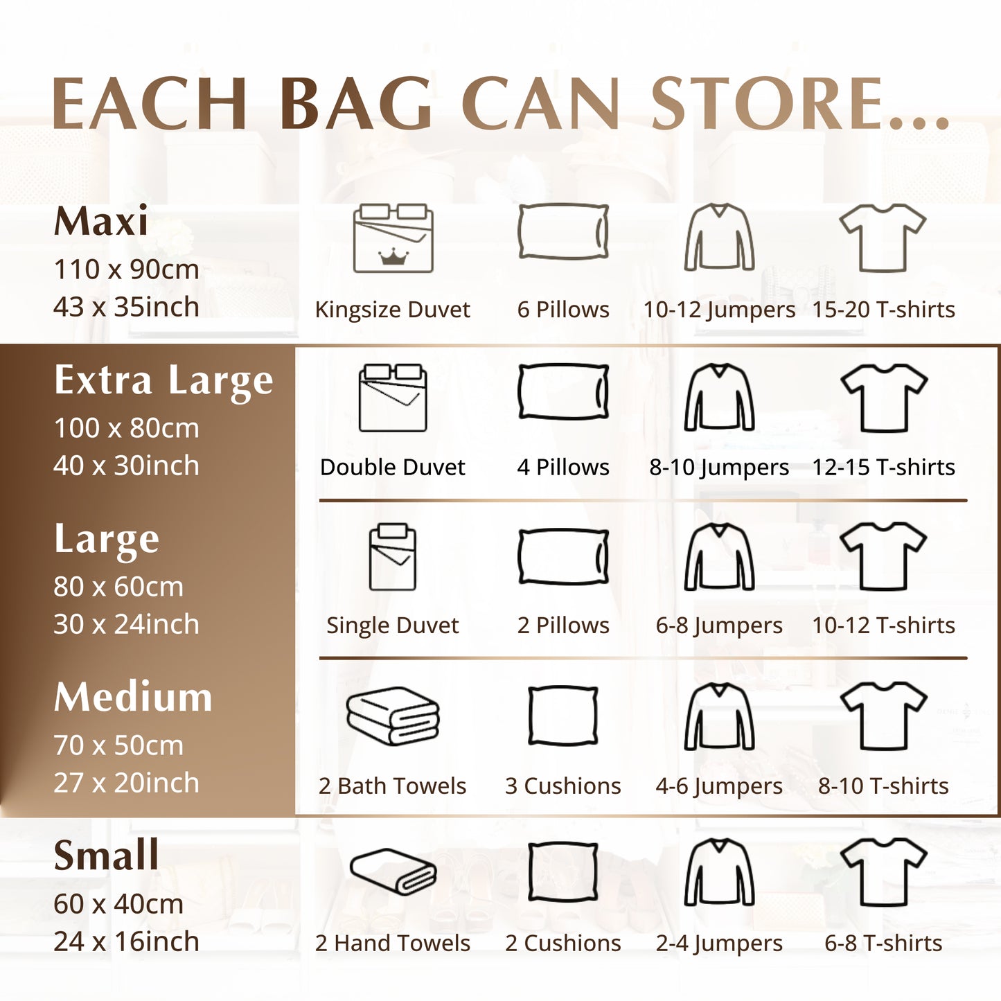 Premium Variety Bags 6 Pack - (2XL+2L+2M) inc pump