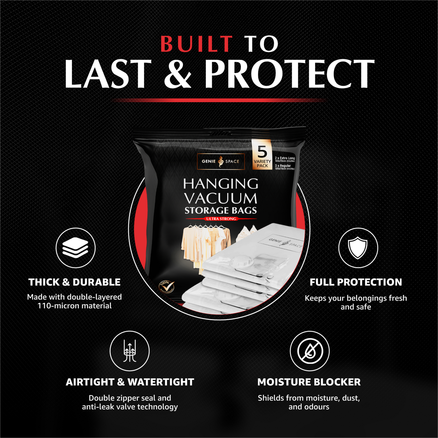 Hanging Variety Bags 5 Pack - (2XL+3REG) inc pump