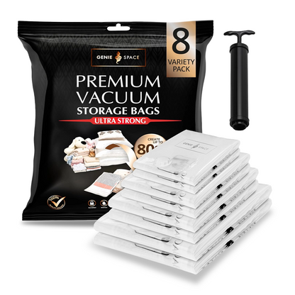 Premium Variety Bags 8 Pack - (2XL+2L+2M+2S) inc pump
