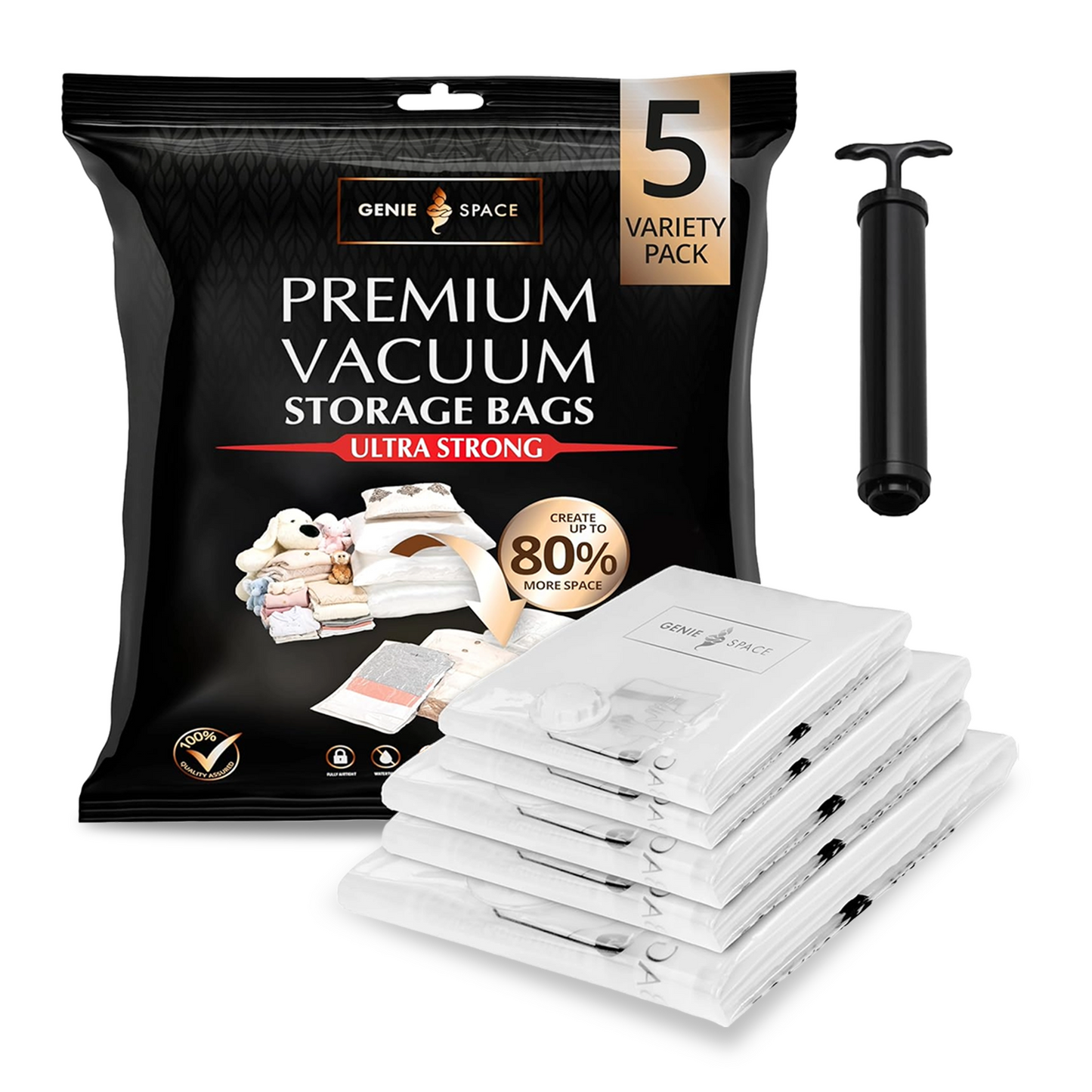 Premium Variety Bags 5 Pack - (1MX+2XL+2L) inc pump