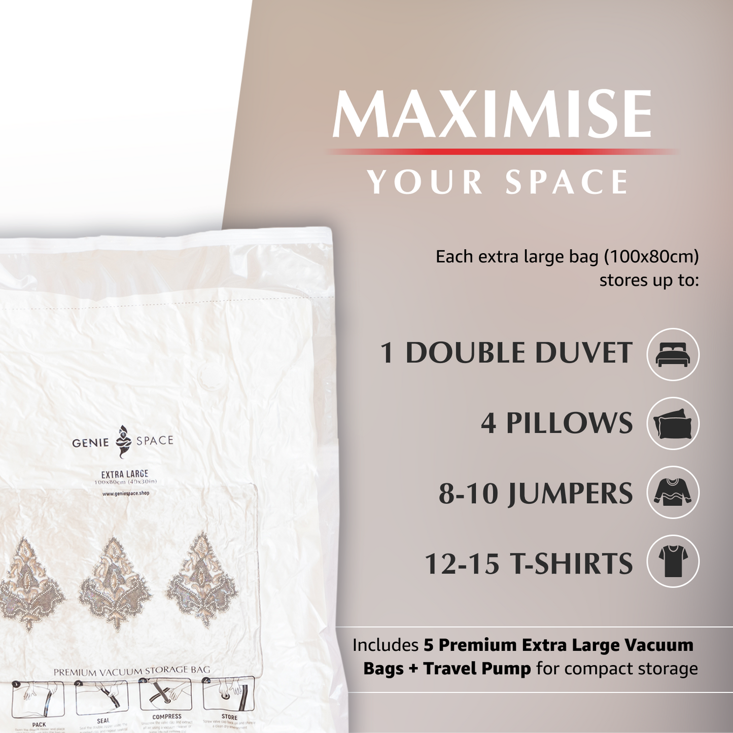 Premium Extra Large Bags - 5 Pack (inc Pump)