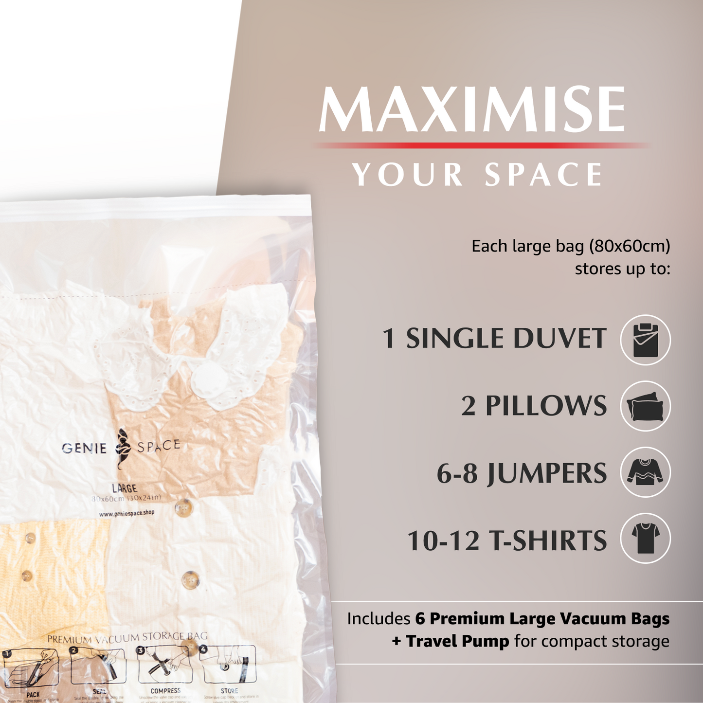 Premium Large Bags - 6 Pack (inc Pump)