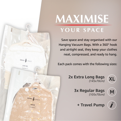 Hanging Variety Bags 5 Pack - (2XL+3REG) inc pump