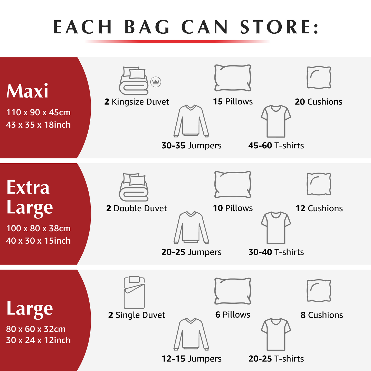 Cube Variety Bags 5 Pack - (1MX+2XL+2L) inc pump