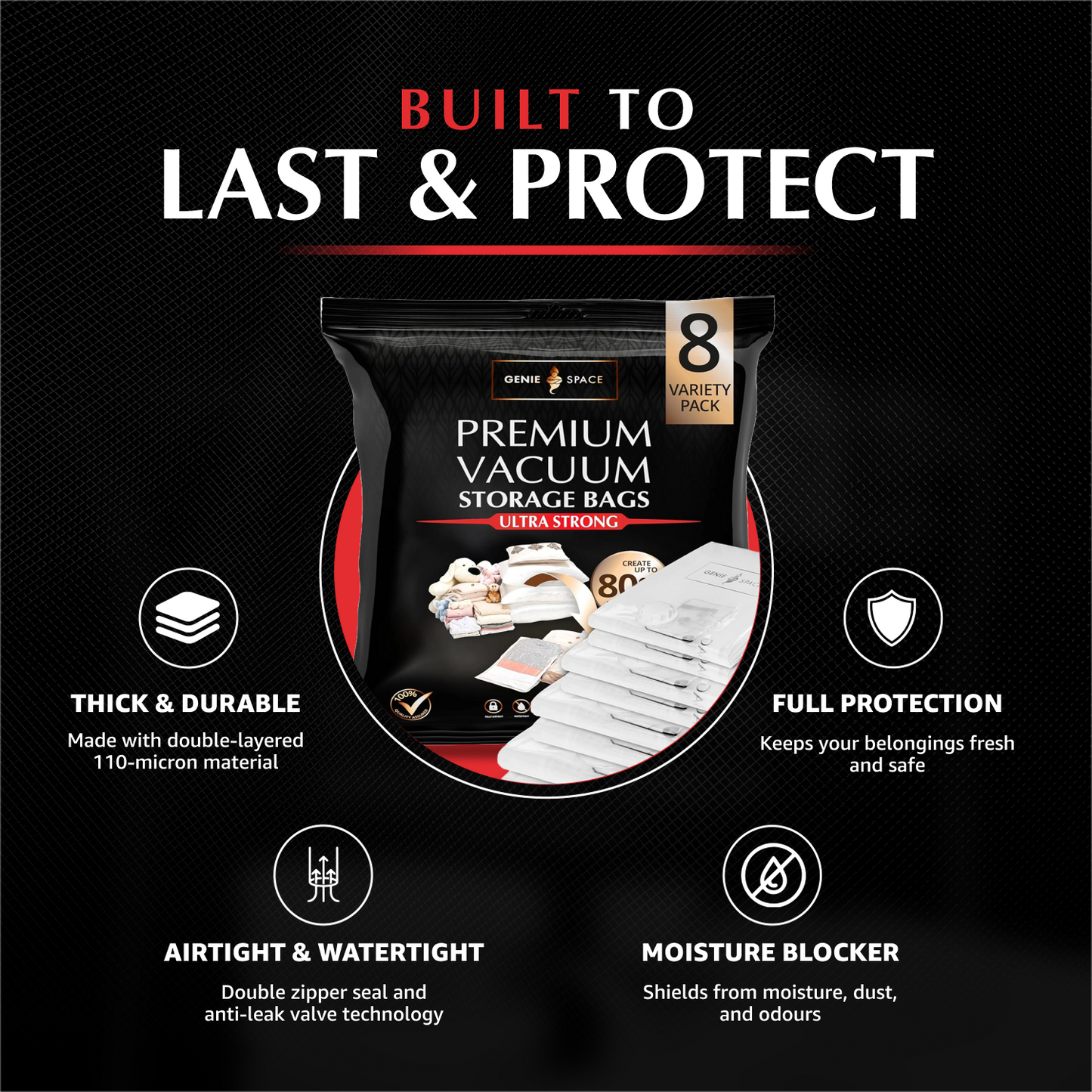 Premium Variety Bags 8 Pack - (2XL+2L+2M+2S) inc pump