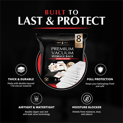 Premium Variety Bags 8 Pack - (2XL+2L+2M+2S) inc pump