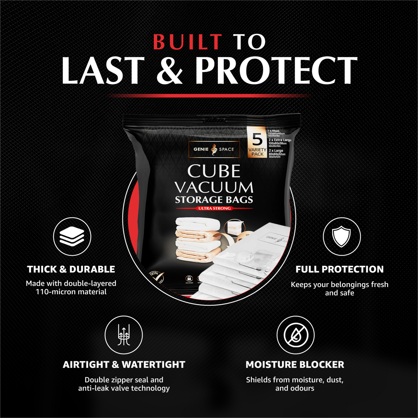 Cube Variety Bags 5 Pack - (1MX+2XL+2L) inc pump