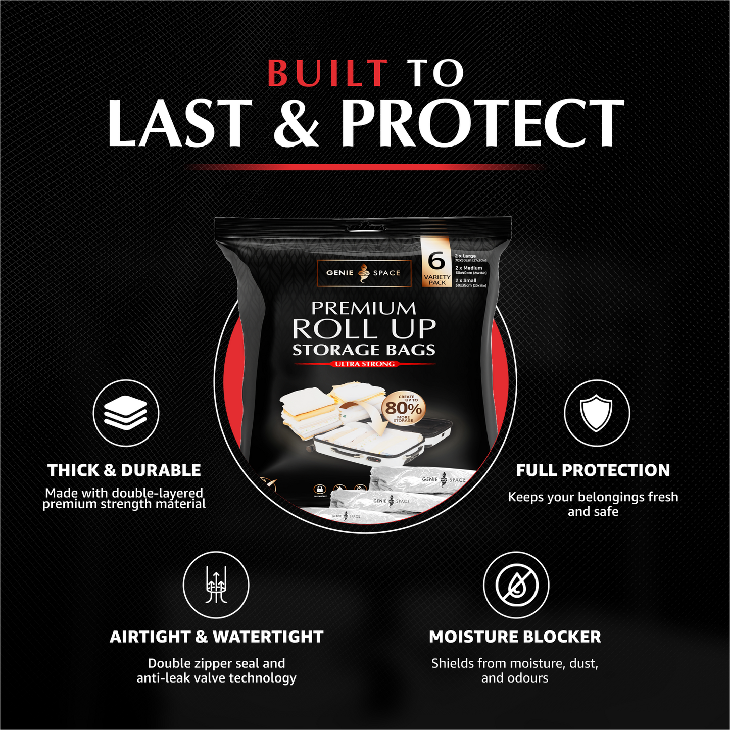 Roll-up Travel Bags - 6 Pack (2L+2M+2S)