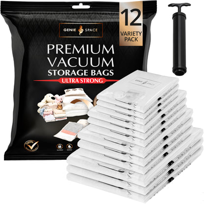 Premium Variety Bags 12 Pack - (3XL+3L+3M+3S) inc pump