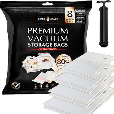 Premium Variety Bags 8 Pack - (2XL+2L+2M+2S) inc pump